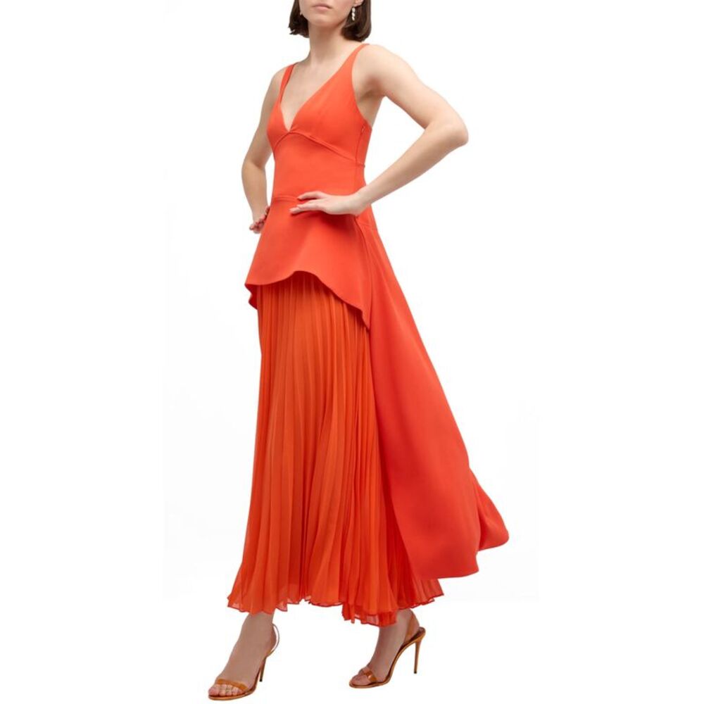 Jonathan Simkhai Womens Sequoia Pleated Maxi Dress 4 Flame - NWT $895 - Picture 6 of 6